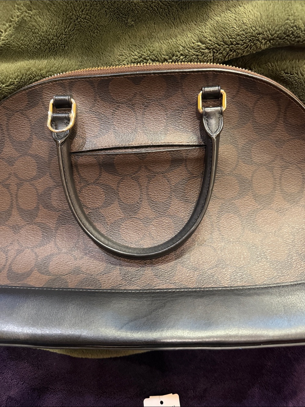 Coach Brown Signature Dome Satchel with Dark Brown Trim - Picture 7 of 8